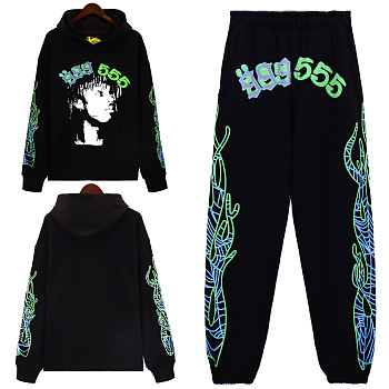 Sp5der American trend Logan celebrity style high street hip-hop suit street hooded sweatshirt sweatpants autumn and winter suit