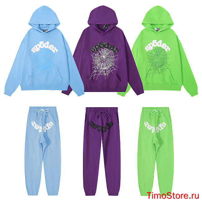 Sp5der 555555 hot diamond foam printing high quality pure cotton casual loose hoodie sweater for men and women - 1