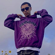 Sp5der 555555 hot diamond foam printing high quality pure cotton casual loose hoodie sweater for men and women - 4