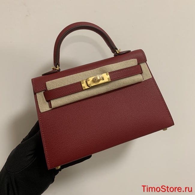 HERMES KELLY epsom mini 18cm dark red - 1