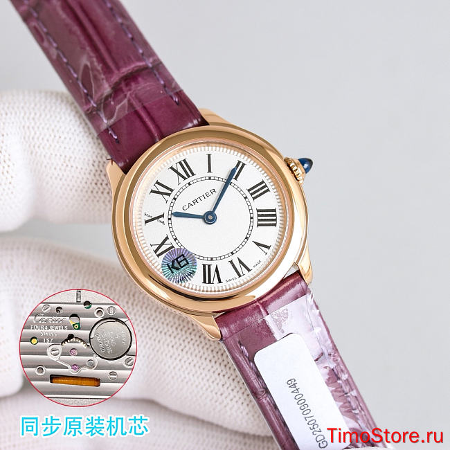 Cartier Ronde Louis quartz watch in rose gold with diamond-set bezel and alligator leather strap 18k - 1